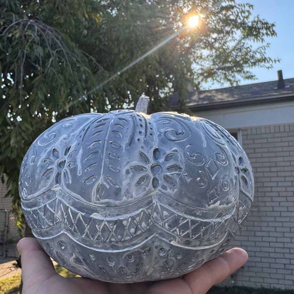Spooky Night 6.75” Resin Decorative Gray Pumpkin